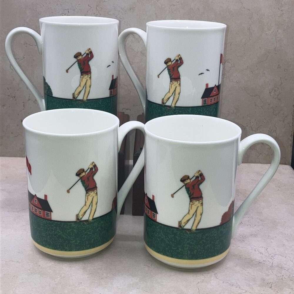 Vintage 90’s Set of 4 Christopher Stuart Fairway Cappuccino Mugs Optima HK 204